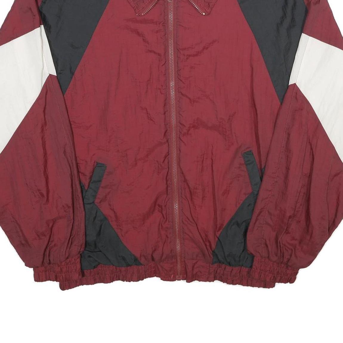PRO SPIRIT Mens Maroon Black & White Windbreaker Jacket XL Nylon Colourblock Zip
