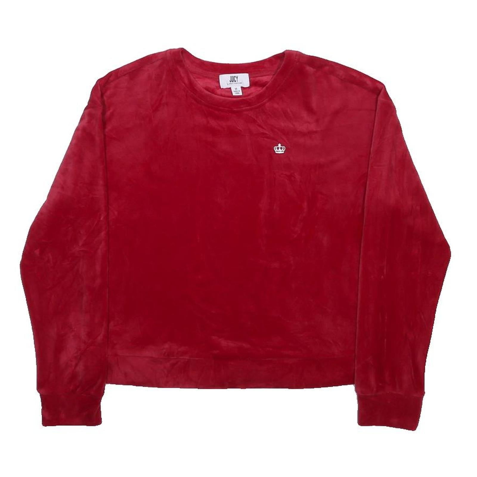 JUICY COUTURE Womens Red Velvet Crew Neck M Sweatshirt Cropped Luxe Comfort
