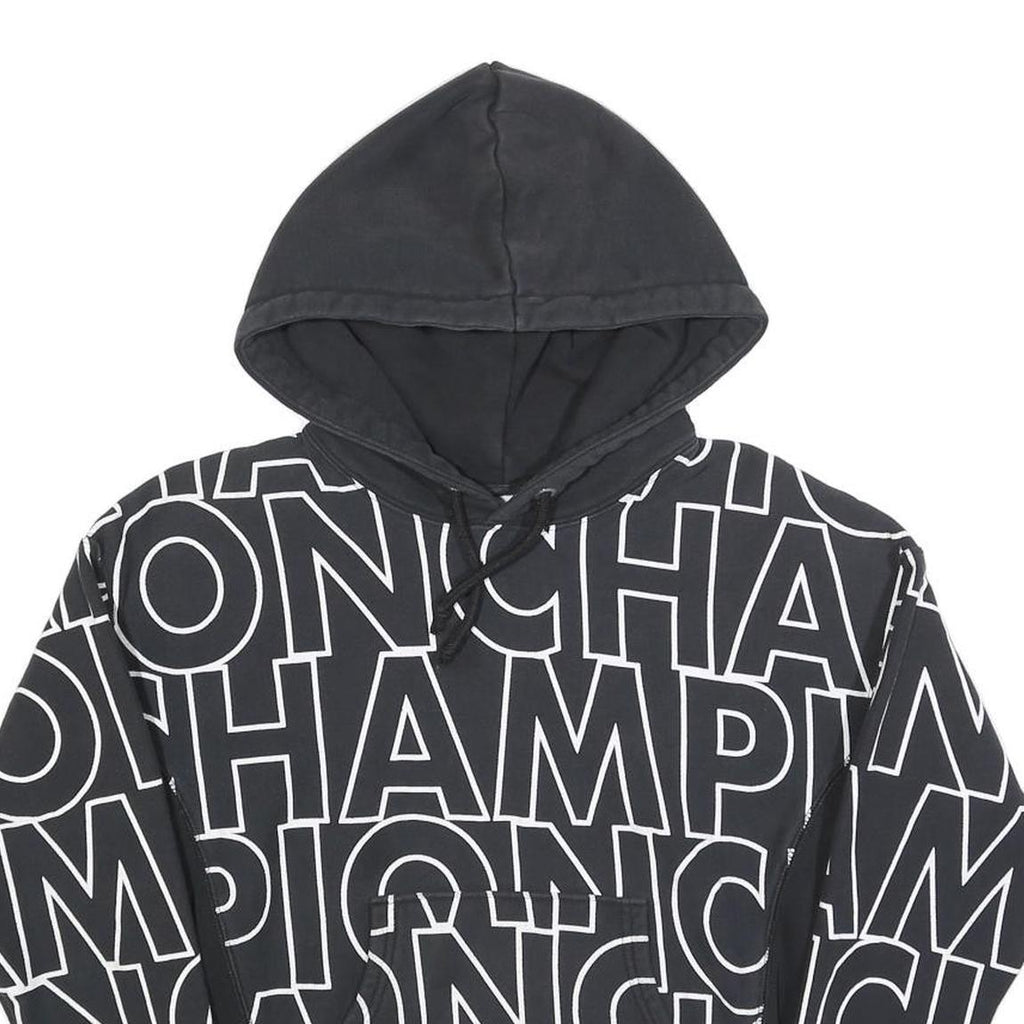CHAMPION REVERSE WEAVE Womens Black Hoodie S All Over Brand Logo Pullover