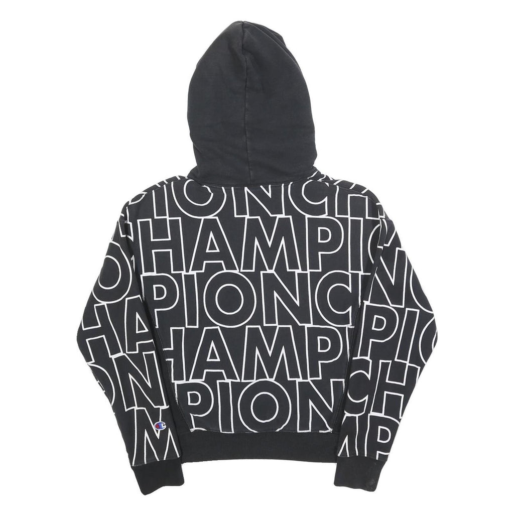 CHAMPION REVERSE WEAVE Womens Black Hoodie S All Over Brand Logo Pullover