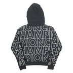 CHAMPION REVERSE WEAVE Womens Black Hoodie S All Over Brand Logo Pullover