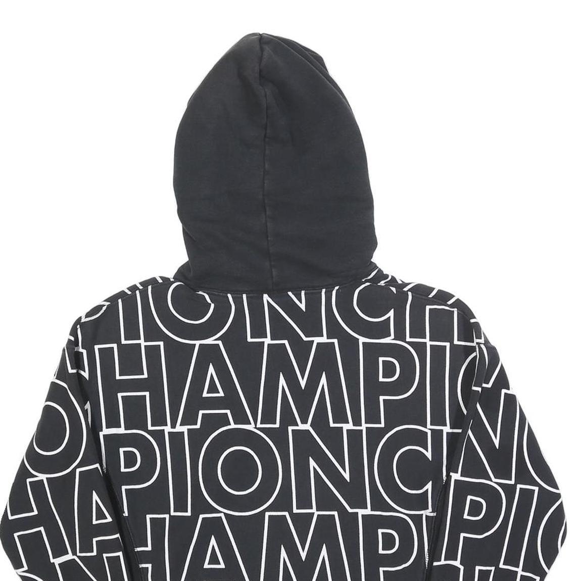CHAMPION REVERSE WEAVE Womens Black Hoodie S All Over Brand Logo Pullover