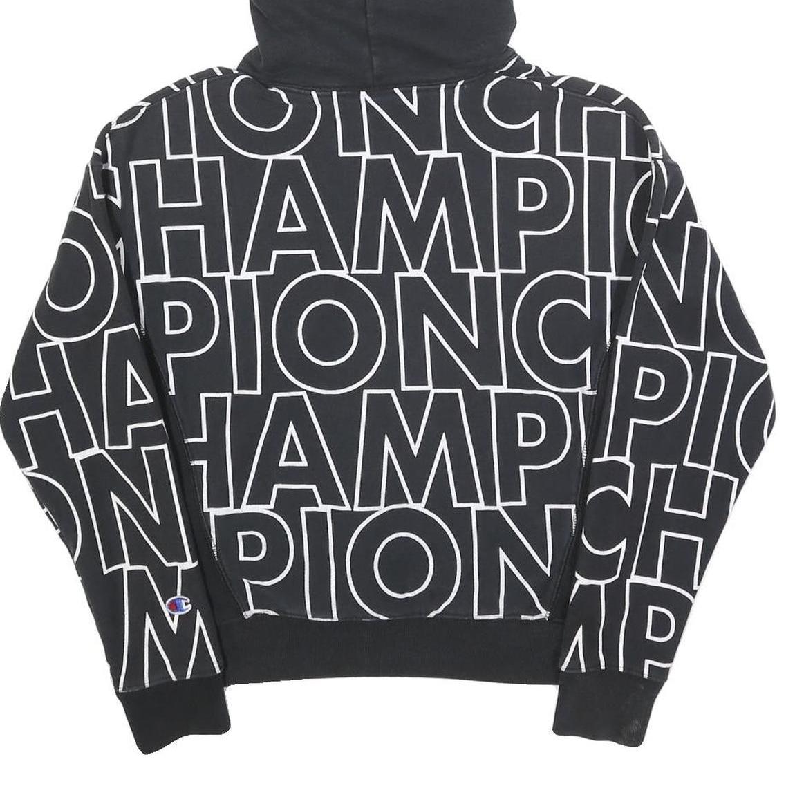 CHAMPION REVERSE WEAVE Womens Black Hoodie S All Over Brand Logo Pullover