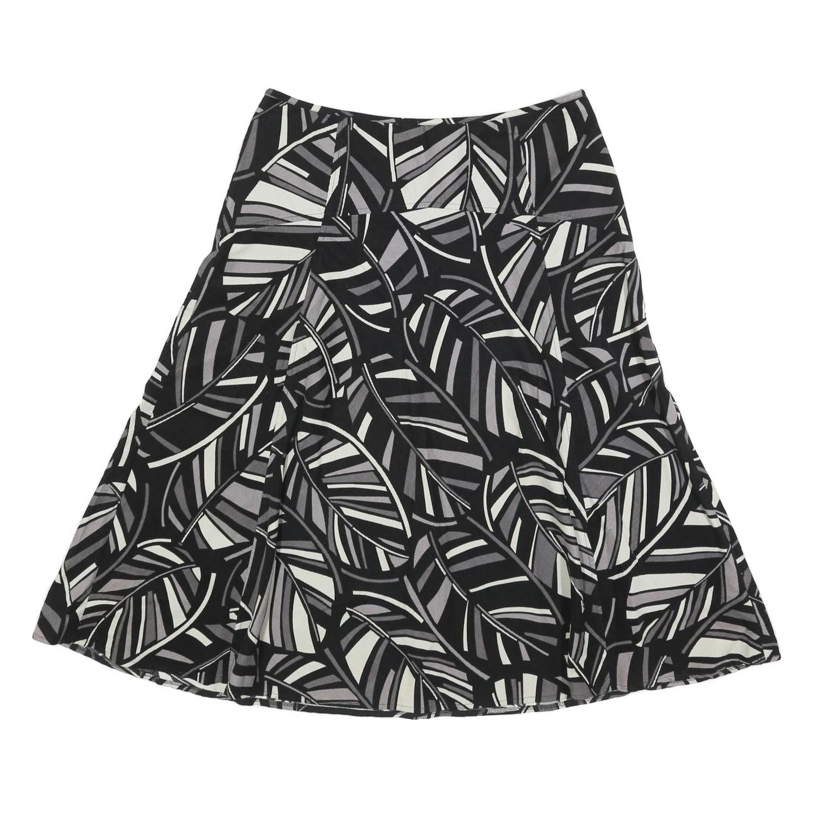MONSOON Womens Black White & Grey Leaf Print A-Line Midi Cotton Blend Skirt M
