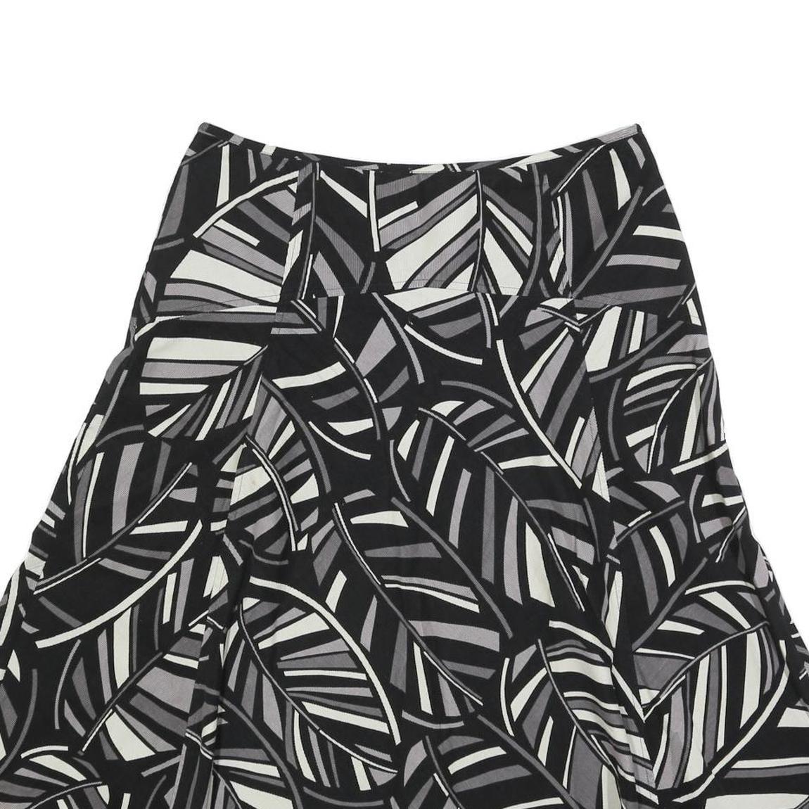 MONSOON Womens Black White & Grey Leaf Print A-Line Midi Cotton Blend Skirt M