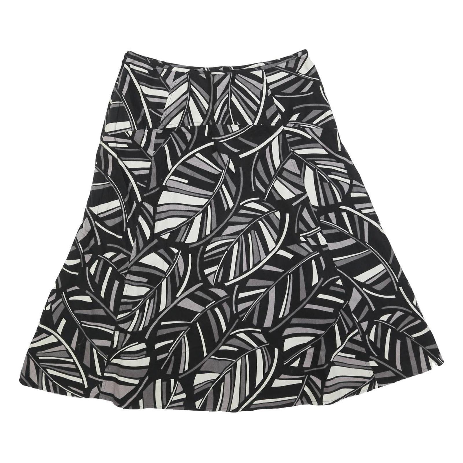 MONSOON Womens Black White & Grey Leaf Print A-Line Midi Cotton Blend Skirt M