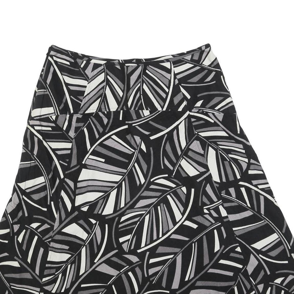 MONSOON Womens Black White & Grey Leaf Print A-Line Midi Cotton Blend Skirt M