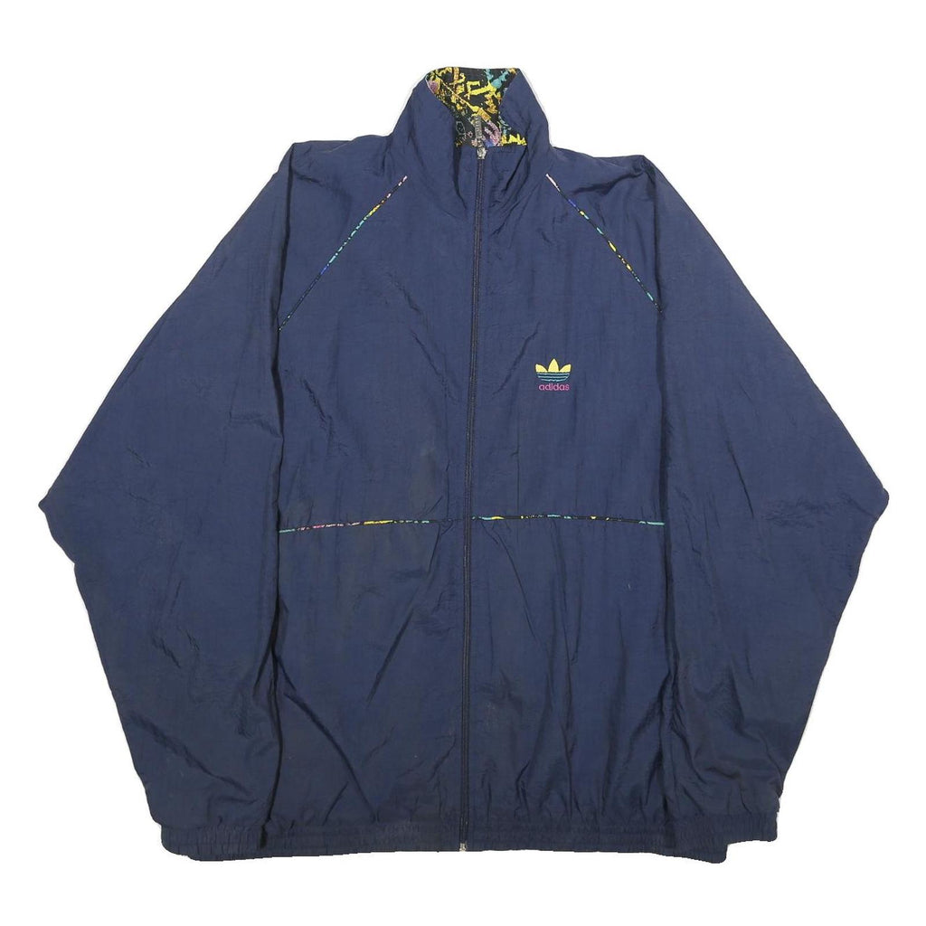 ADIDAS Mens Navy Blue Nylon Jacket L Plain Sportswear Zip Casual Lightweight