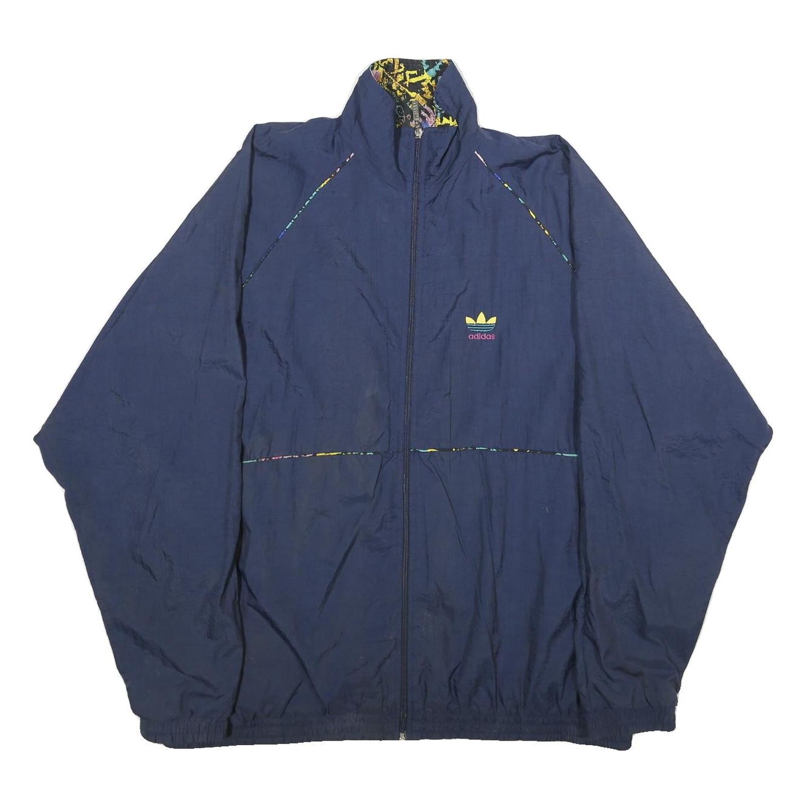 ADIDAS Mens Navy Blue Nylon Jacket L Plain Sportswear Zip Casual Lightweight