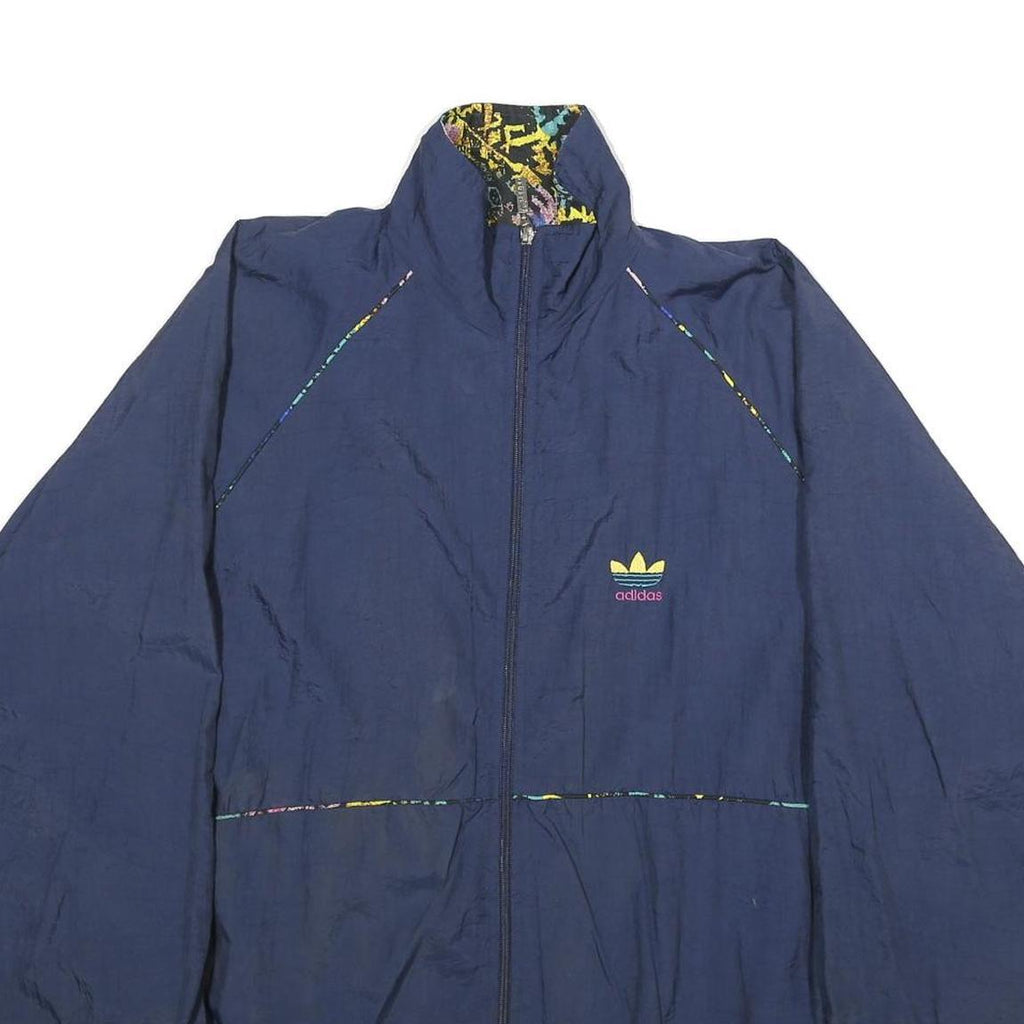 ADIDAS Mens Navy Blue Nylon Jacket L Plain Sportswear Zip Casual Lightweight