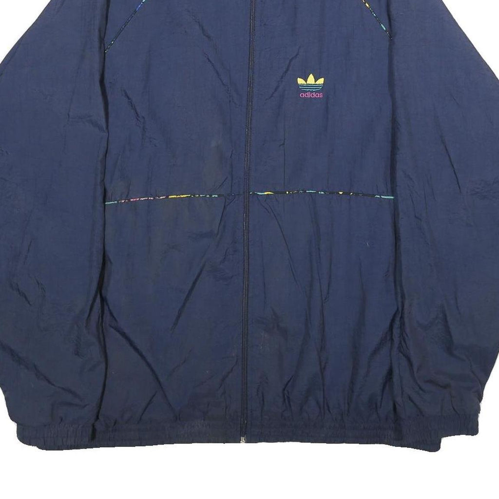 ADIDAS Mens Navy Blue Nylon Jacket L Plain Sportswear Zip Casual Lightweight