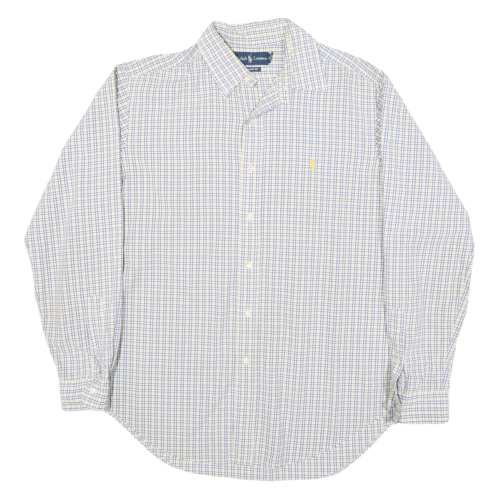 RALPH LAUREN Mens Blue & Yellow Check Shirt L Classic Fit Cotton Blend