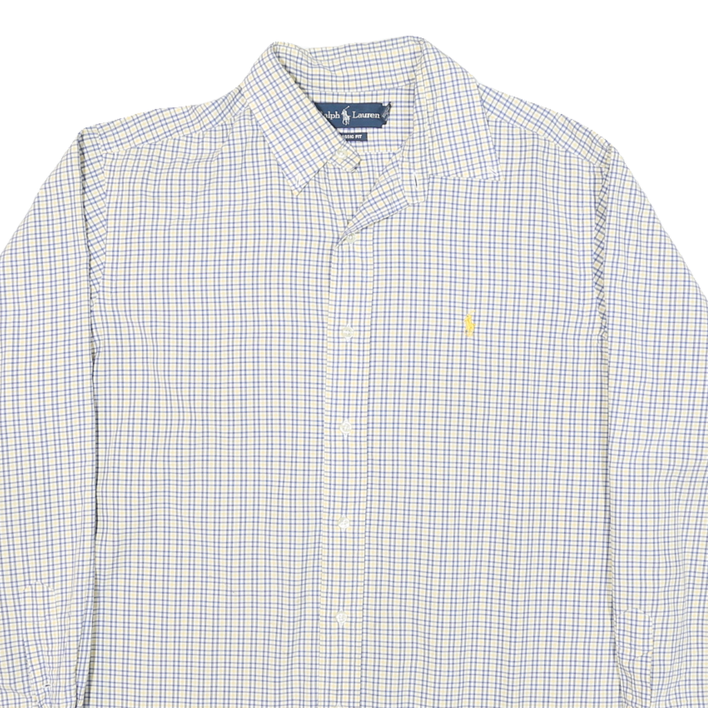RALPH LAUREN Mens Blue & Yellow Check Shirt L Classic Fit Cotton Blend
