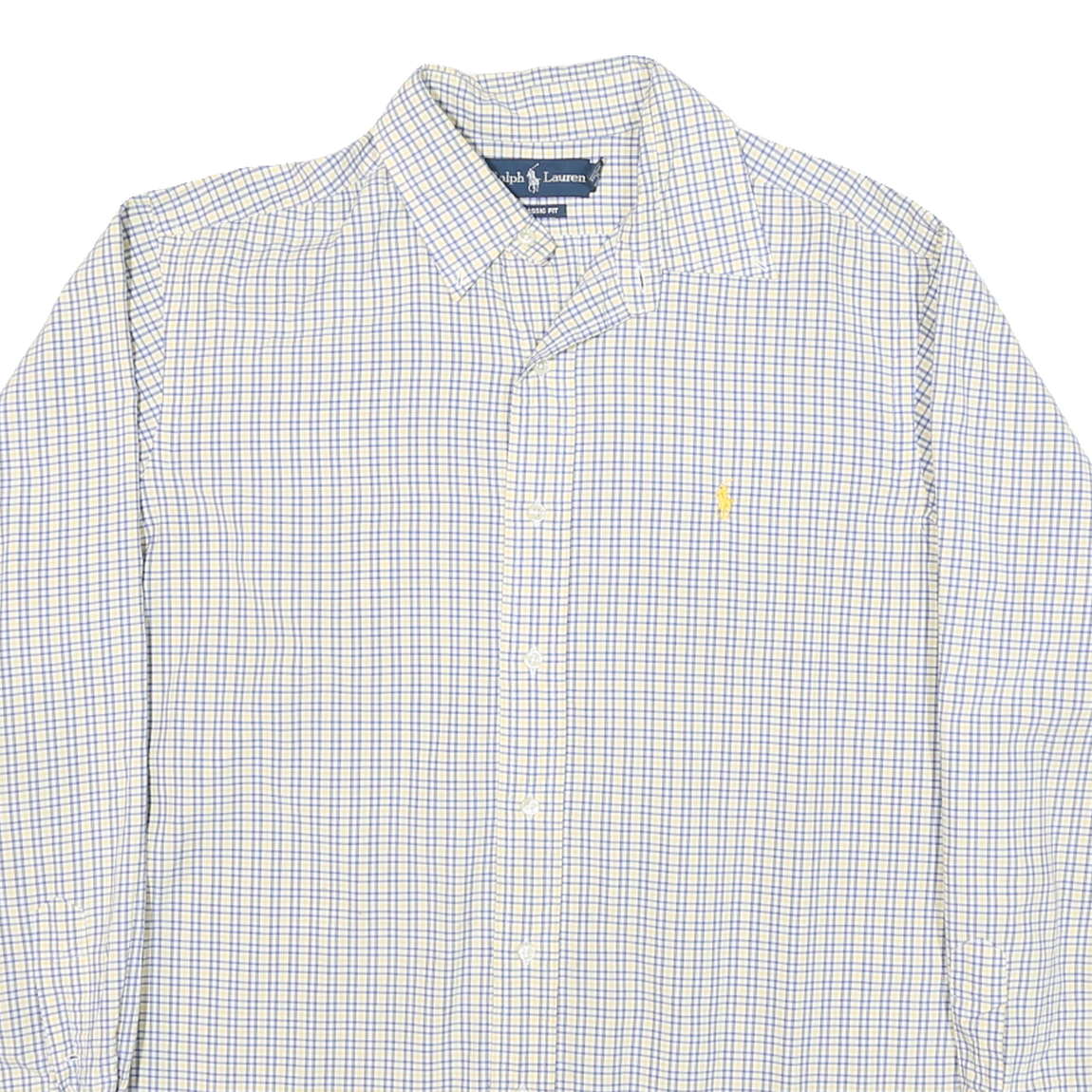 RALPH LAUREN Mens Blue & Yellow Check Shirt L Classic Fit Cotton Blend