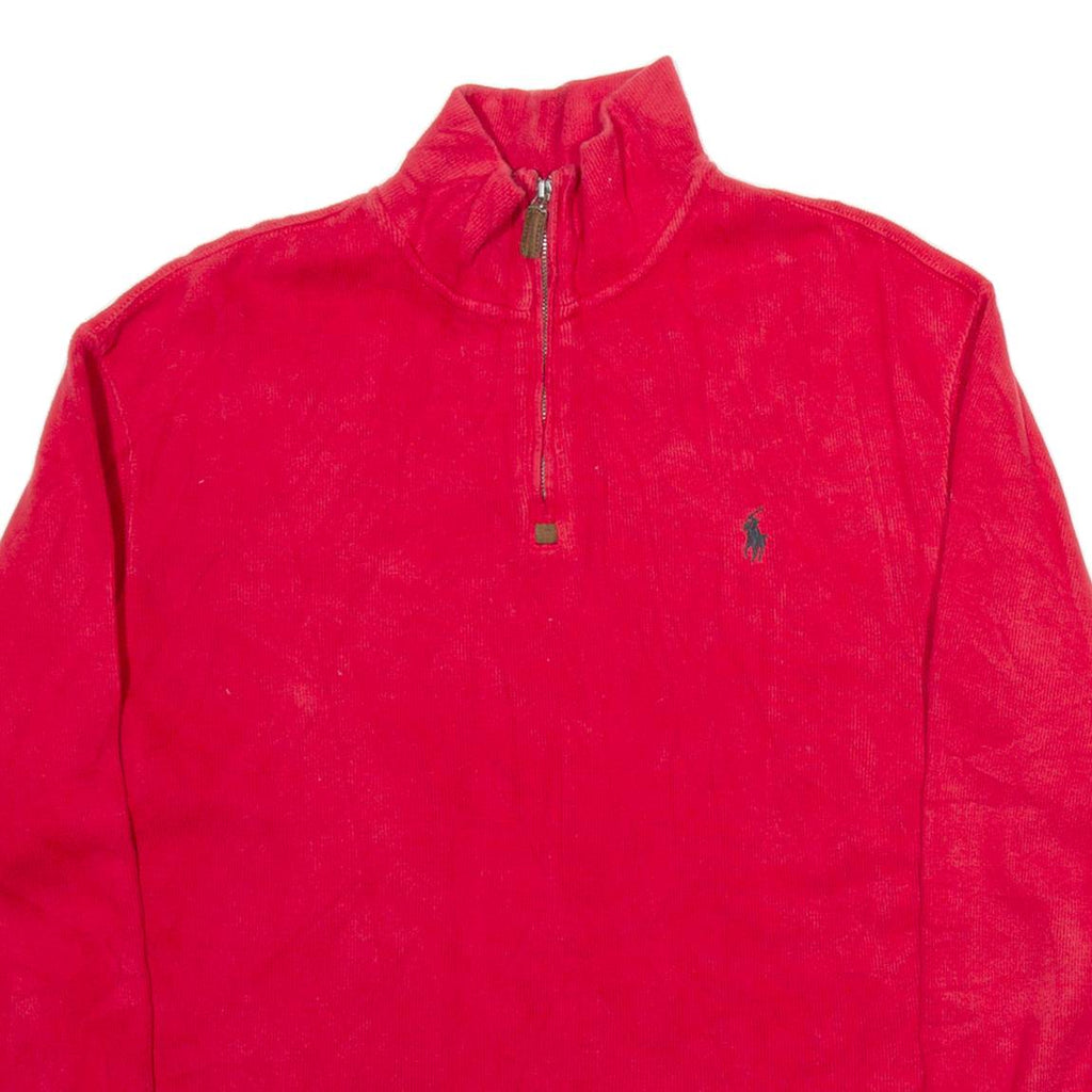POLO RALPH LAUREN Mens Jumper Red 1/4 Zip Tight Knit L