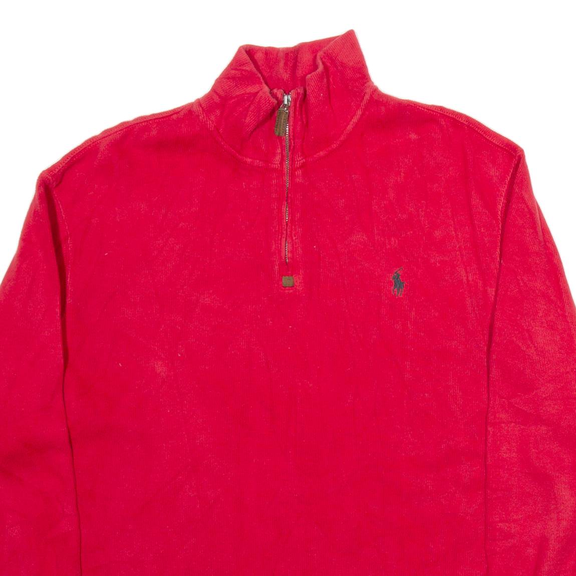 POLO RALPH LAUREN Mens Jumper Red 1/4 Zip Tight Knit L