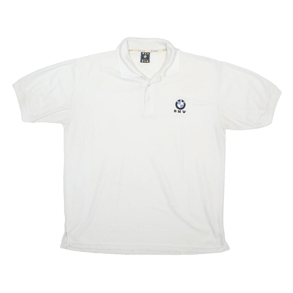 BMW Mens White Short Sleeve Polo Shirt XL Cotton Blend Logo Basic Casual