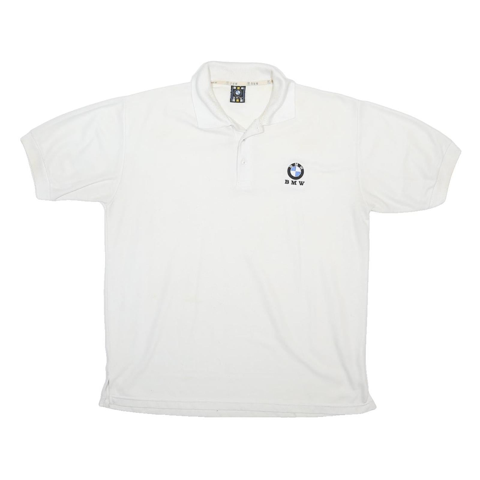 BMW Mens White Short Sleeve Polo Shirt XL Cotton Blend Logo Basic Casual