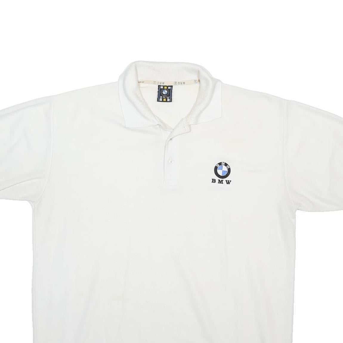 BMW Mens White Short Sleeve Polo Shirt XL Cotton Blend Logo Basic Casual