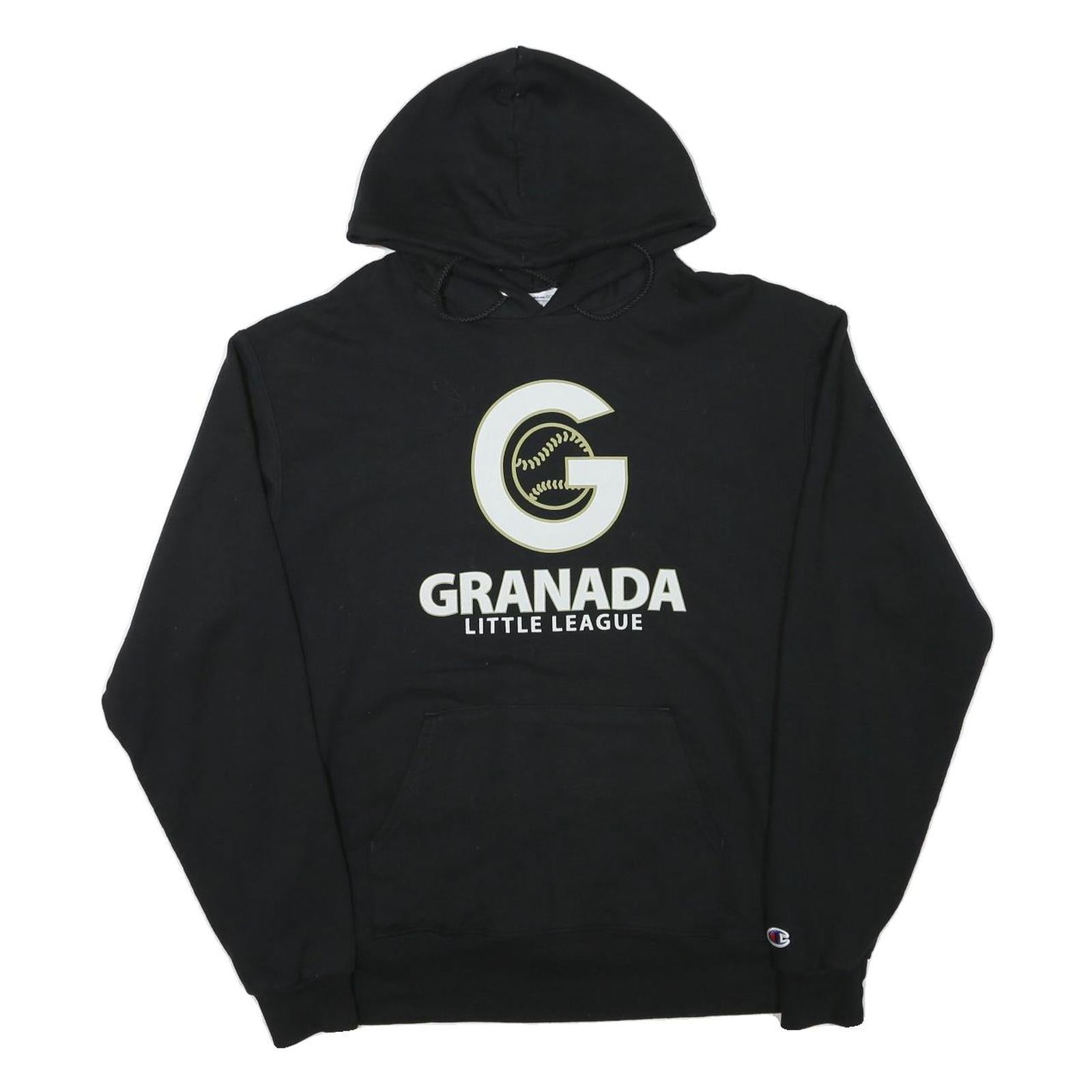 CHAMPION Mens Black Granada Little League Pullover Hoodie L Cotton Blend