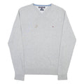 TOMMY HILFIGER Mens Jumper Grey V-Neck Tight Knit S