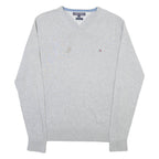 TOMMY HILFIGER Mens Jumper Grey V-Neck Tight Knit S