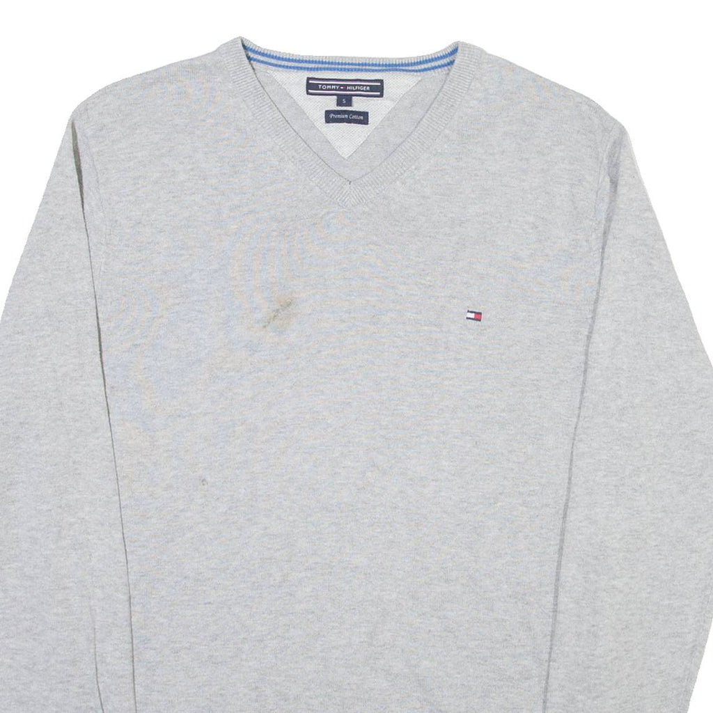 TOMMY HILFIGER Mens Jumper Grey V-Neck Tight Knit S