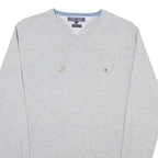 TOMMY HILFIGER Mens Jumper Grey V-Neck Tight Knit S
