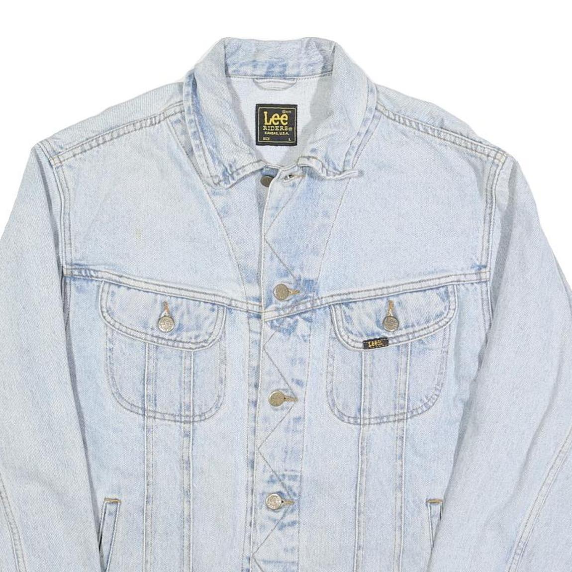 LEE Mens Blue Cotton Denim Jacket L Button Closure Classic Fit Casual Outerwear