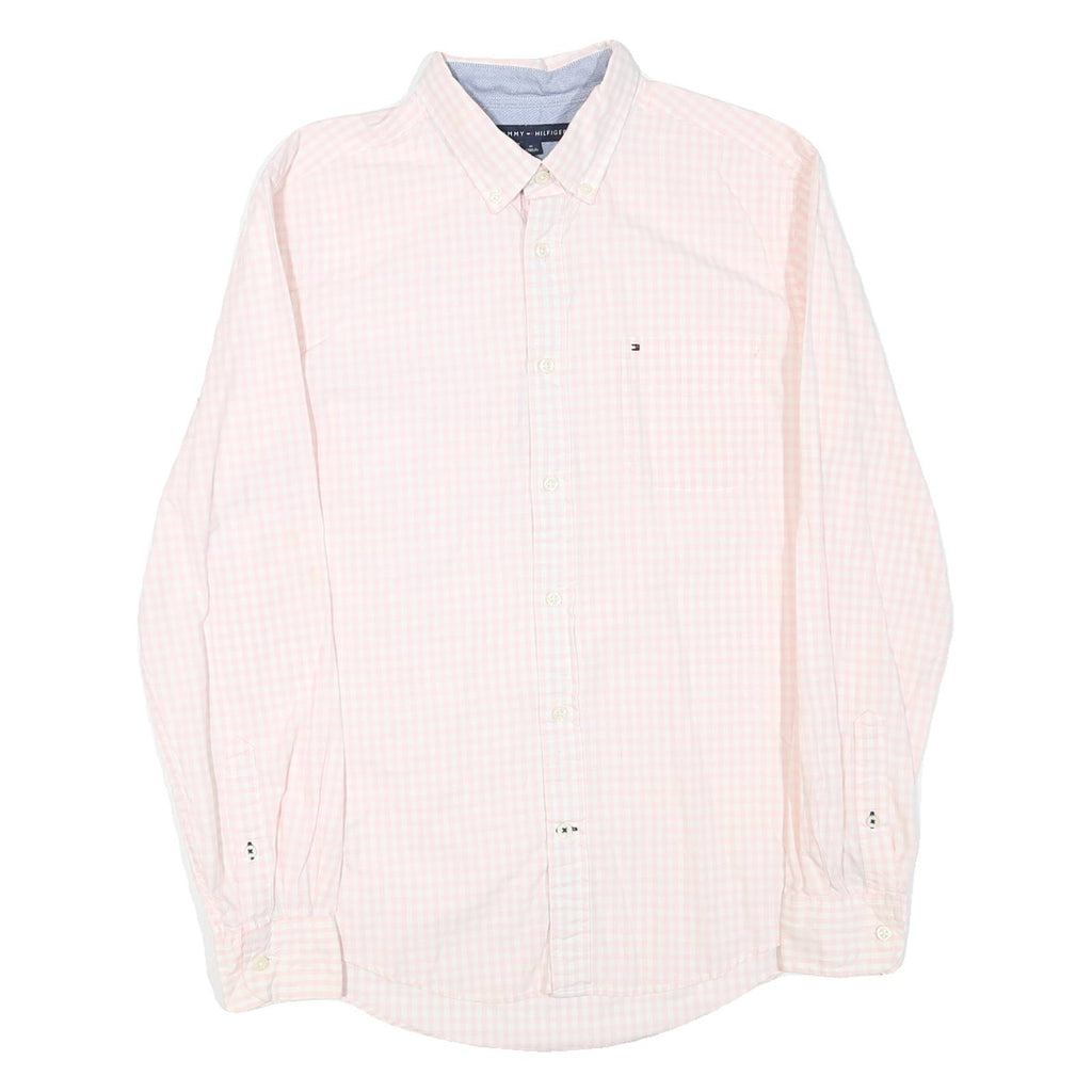 TOMMY HILFIGER Mens Pink And White Check Shirt M Cotton Blend Button Down