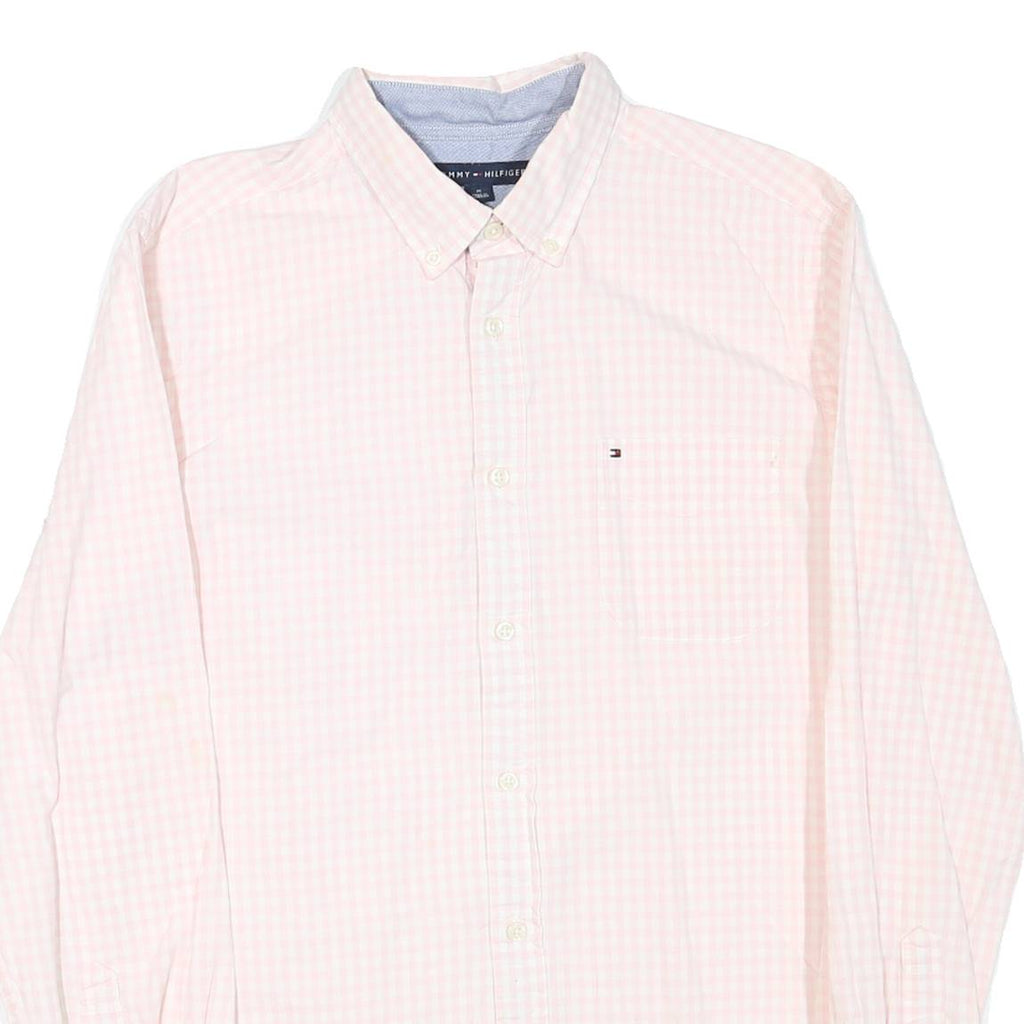 TOMMY HILFIGER Mens Pink And White Check Shirt M Cotton Blend Button Down