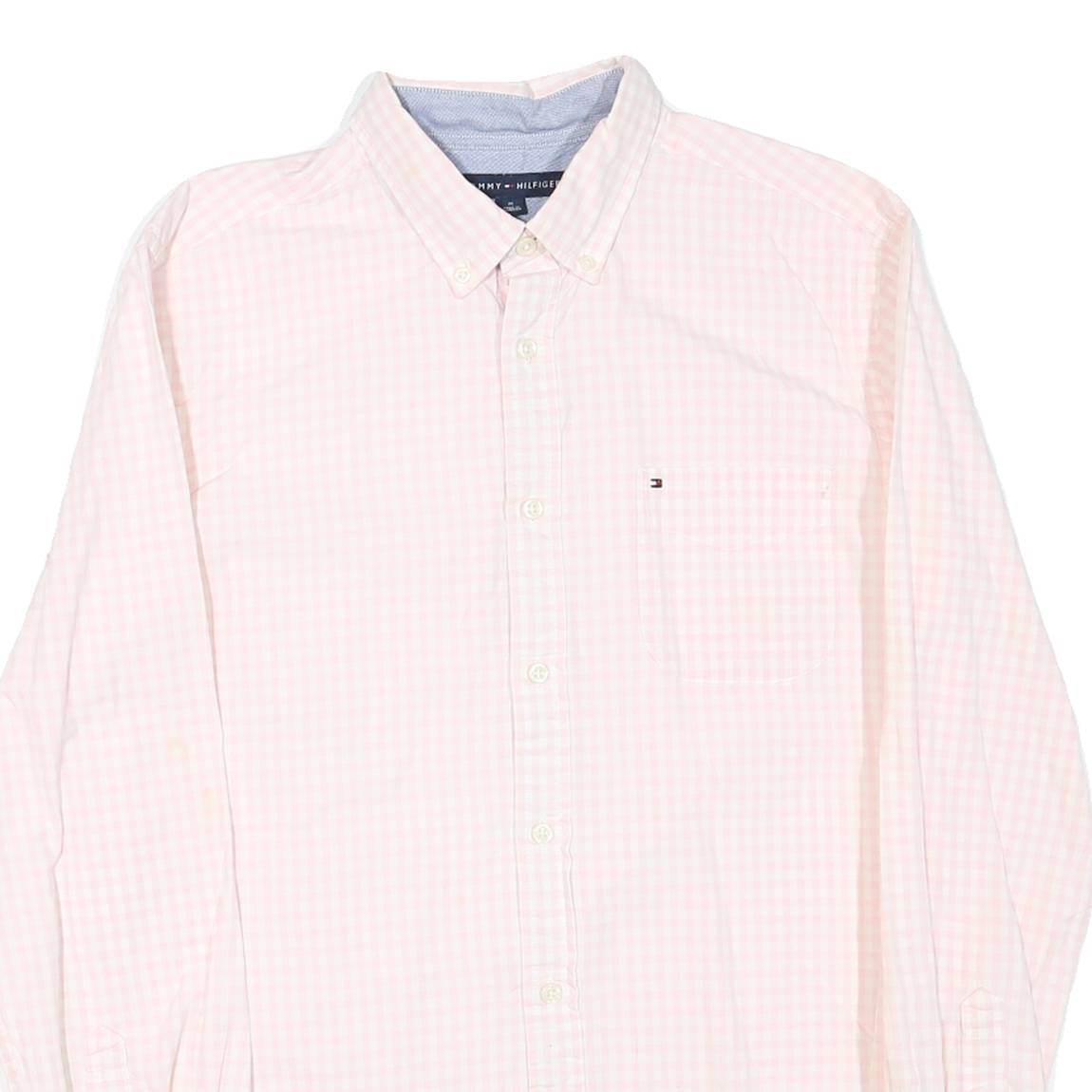 TOMMY HILFIGER Mens Pink And White Check Shirt M Cotton Blend Button Down