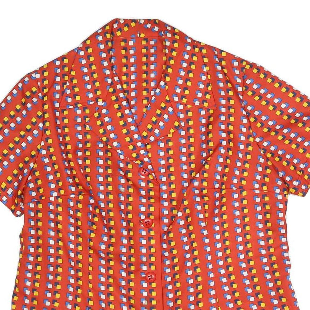 Womens Red Printed Shirt Short Sleeve Button Neck XL Synthetic Blend Retro