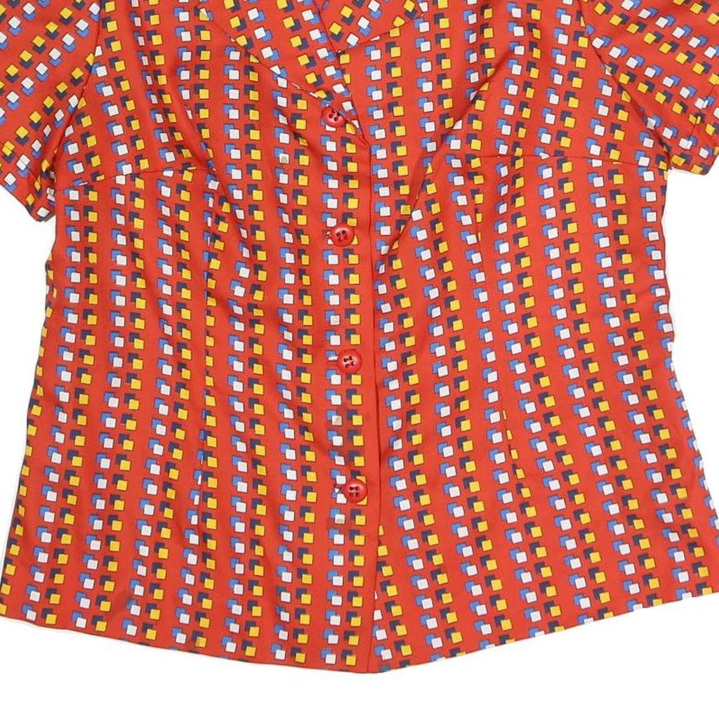 Womens Red Printed Shirt Short Sleeve Button Neck XL Synthetic Blend Retro