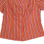 Womens Red Printed Shirt Short Sleeve Button Neck XL Synthetic Blend Retro