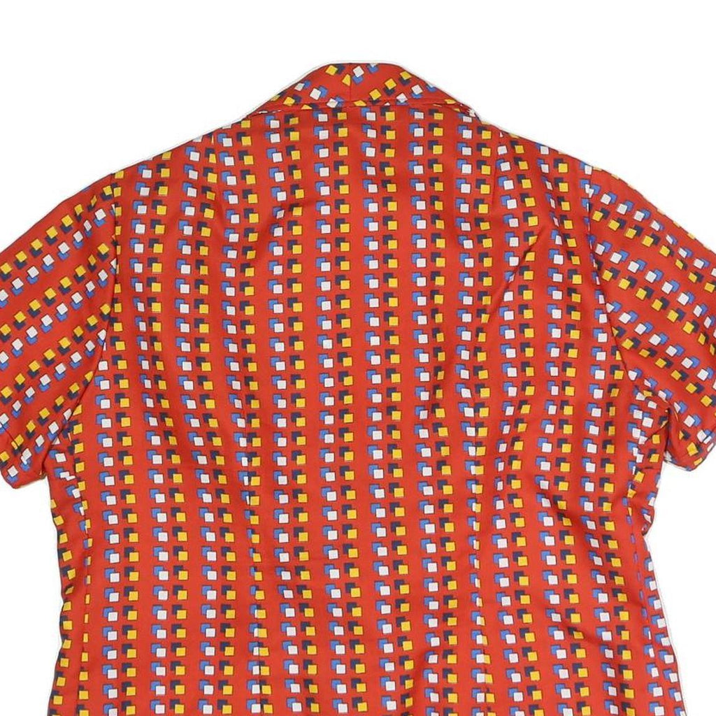 Womens Red Printed Shirt Short Sleeve Button Neck XL Synthetic Blend Retro