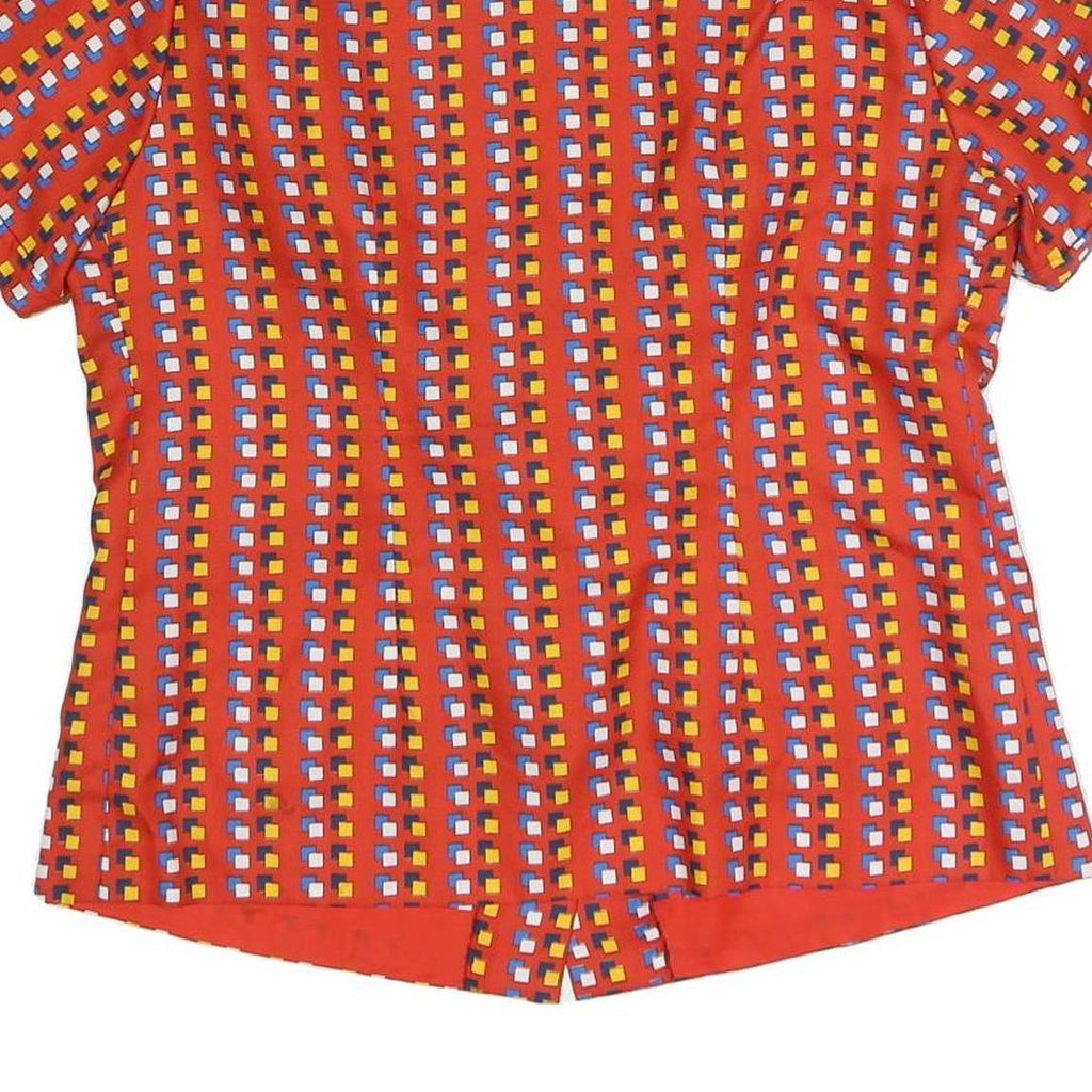 Womens Red Printed Shirt Short Sleeve Button Neck XL Synthetic Blend Retro