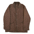 Mens Brown Quilted Jacket L Polyester Button Closure Corduroy Collar Classic Fit