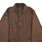 Mens Brown Quilted Jacket L Polyester Button Closure Corduroy Collar Classic Fit