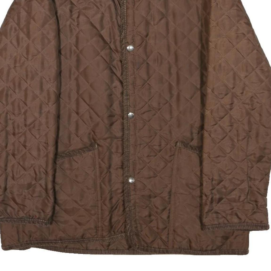 Mens Brown Quilted Jacket L Polyester Button Closure Corduroy Collar Classic Fit