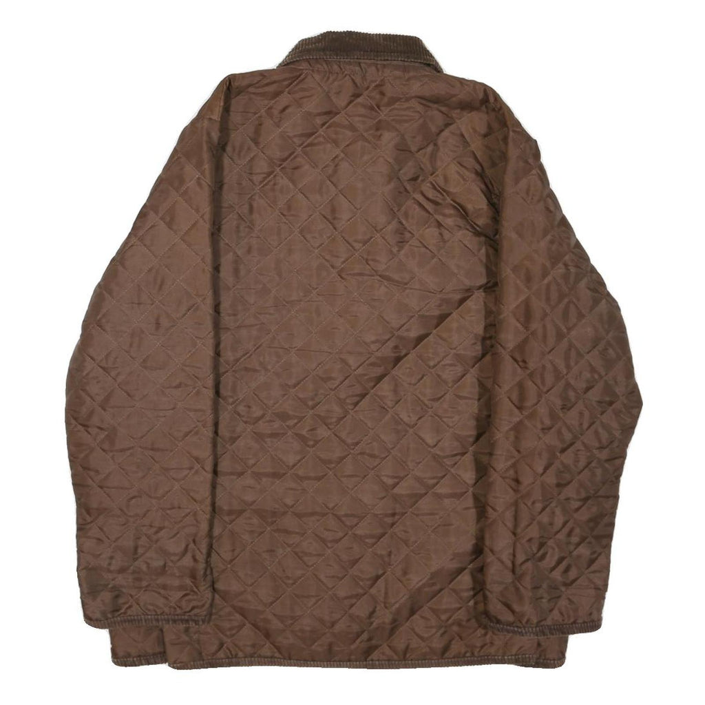 Mens Brown Quilted Jacket L Polyester Button Closure Corduroy Collar Classic Fit