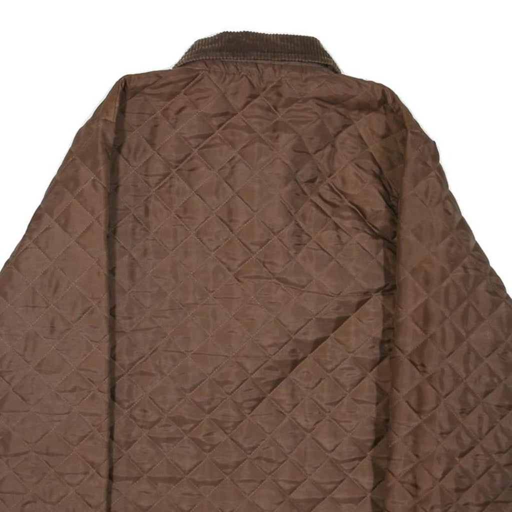 Mens Brown Quilted Jacket L Polyester Button Closure Corduroy Collar Classic Fit