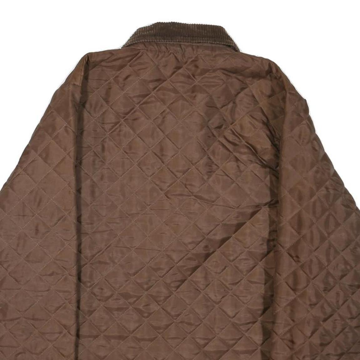 Mens Brown Quilted Jacket L Polyester Button Closure Corduroy Collar Classic Fit