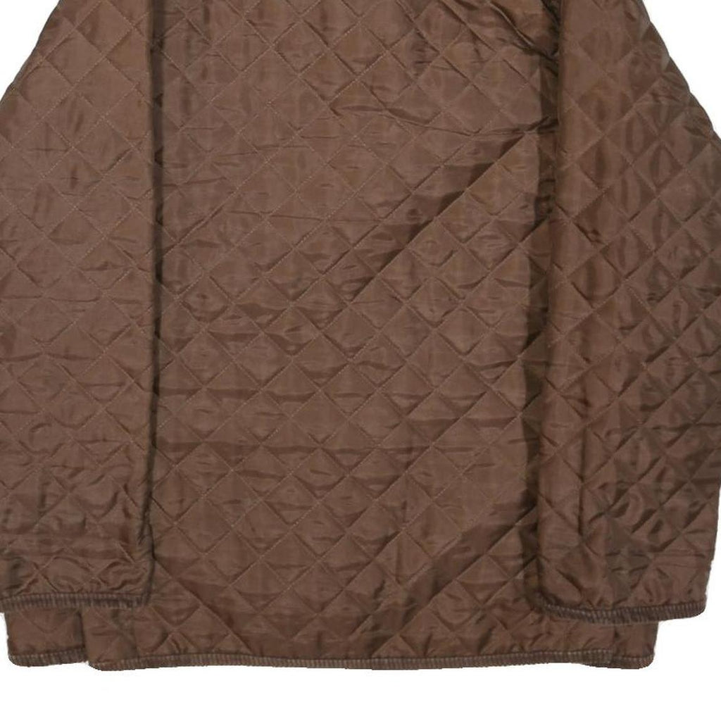 Mens Brown Quilted Jacket L Polyester Button Closure Corduroy Collar Classic Fit