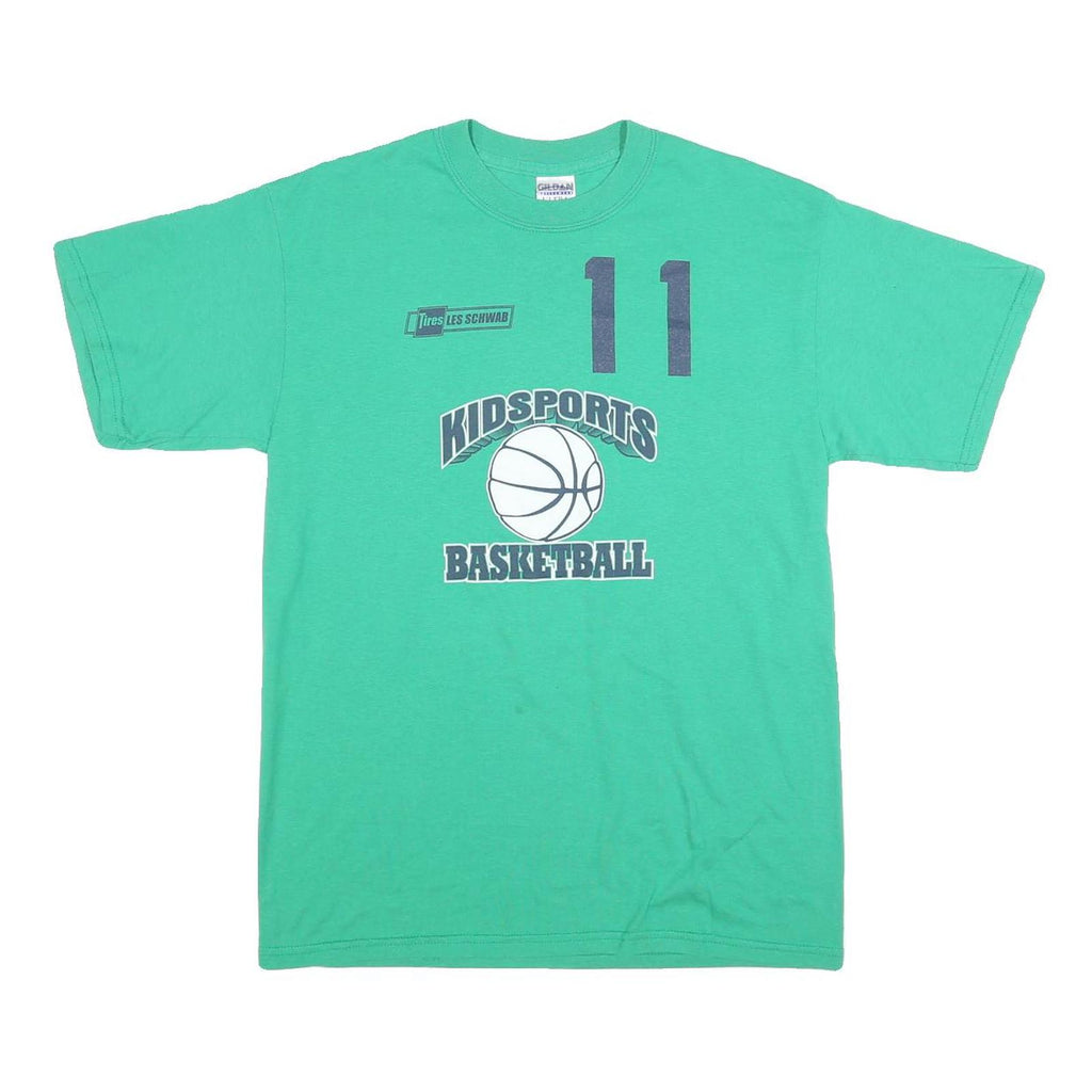 GILDAN Mens Green Kidsports Basketball Graphic T-Shirt M Short Sleeve Crew Neck