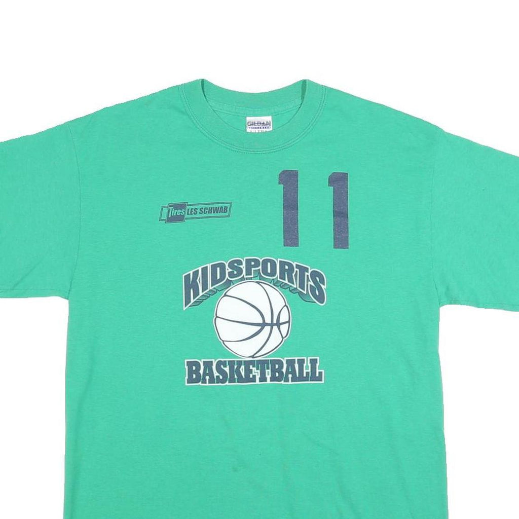 GILDAN Mens Green Kidsports Basketball Graphic T-Shirt M Short Sleeve Crew Neck