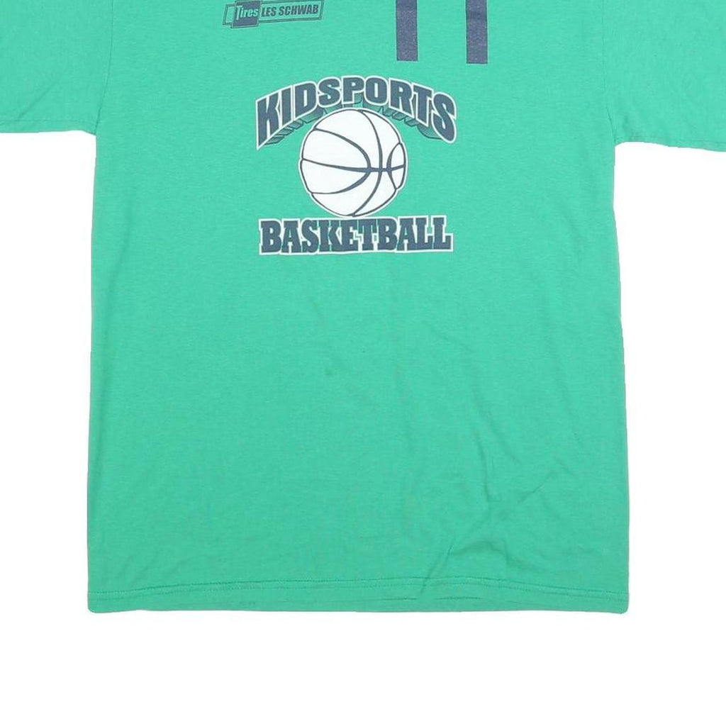 GILDAN Mens Green Kidsports Basketball Graphic T-Shirt M Short Sleeve Crew Neck