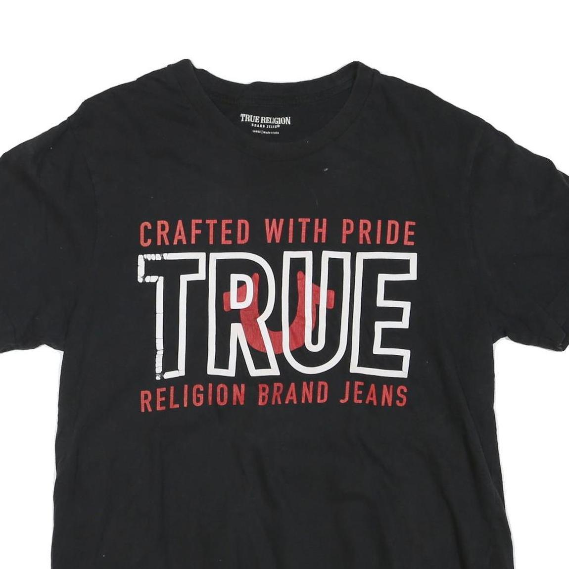 TRUE RELIGION Mens Black L Cotton Blend Graphic T-Shirt Crew Neck Short Sleeve