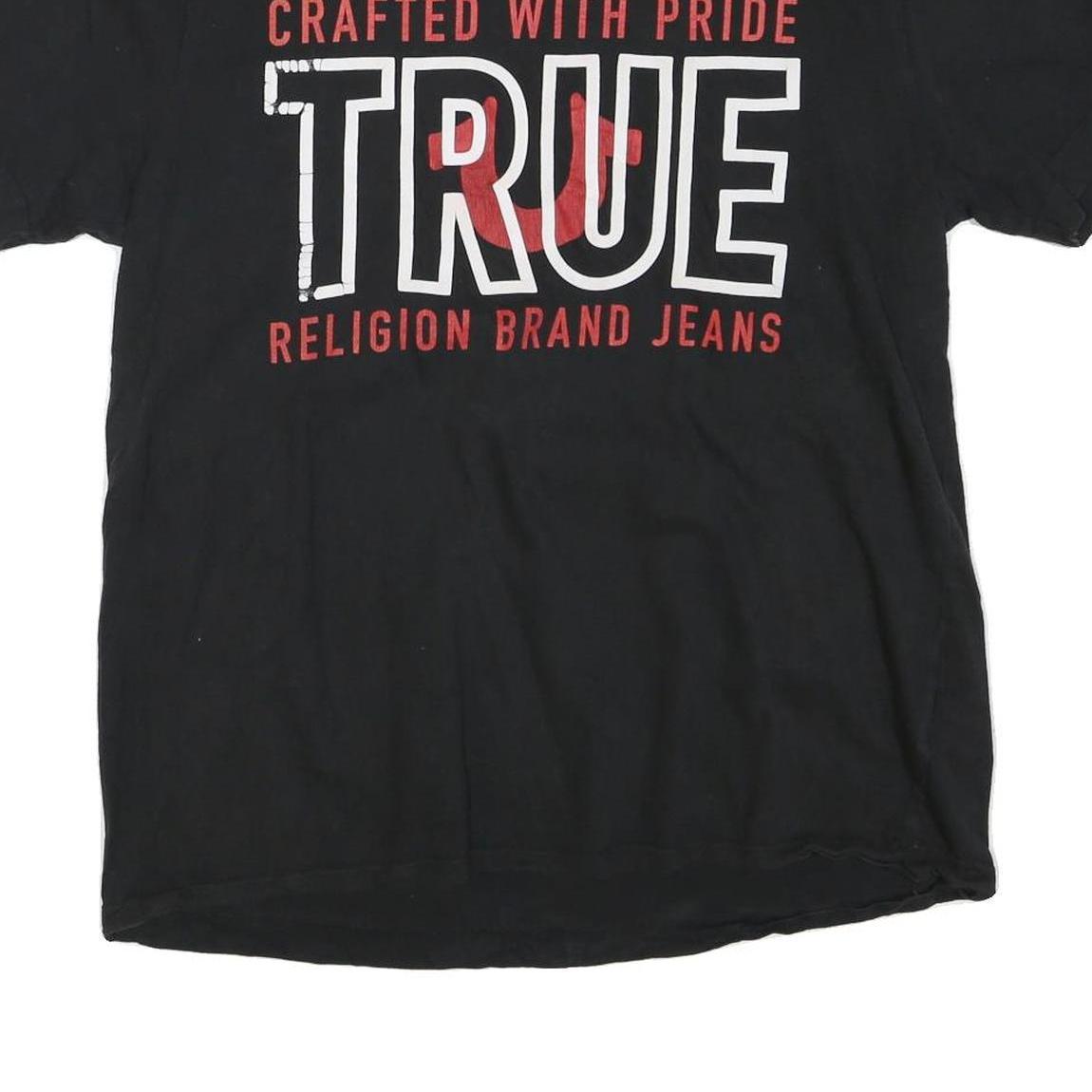 TRUE RELIGION Mens Black L Cotton Blend Graphic T-Shirt Crew Neck Short Sleeve