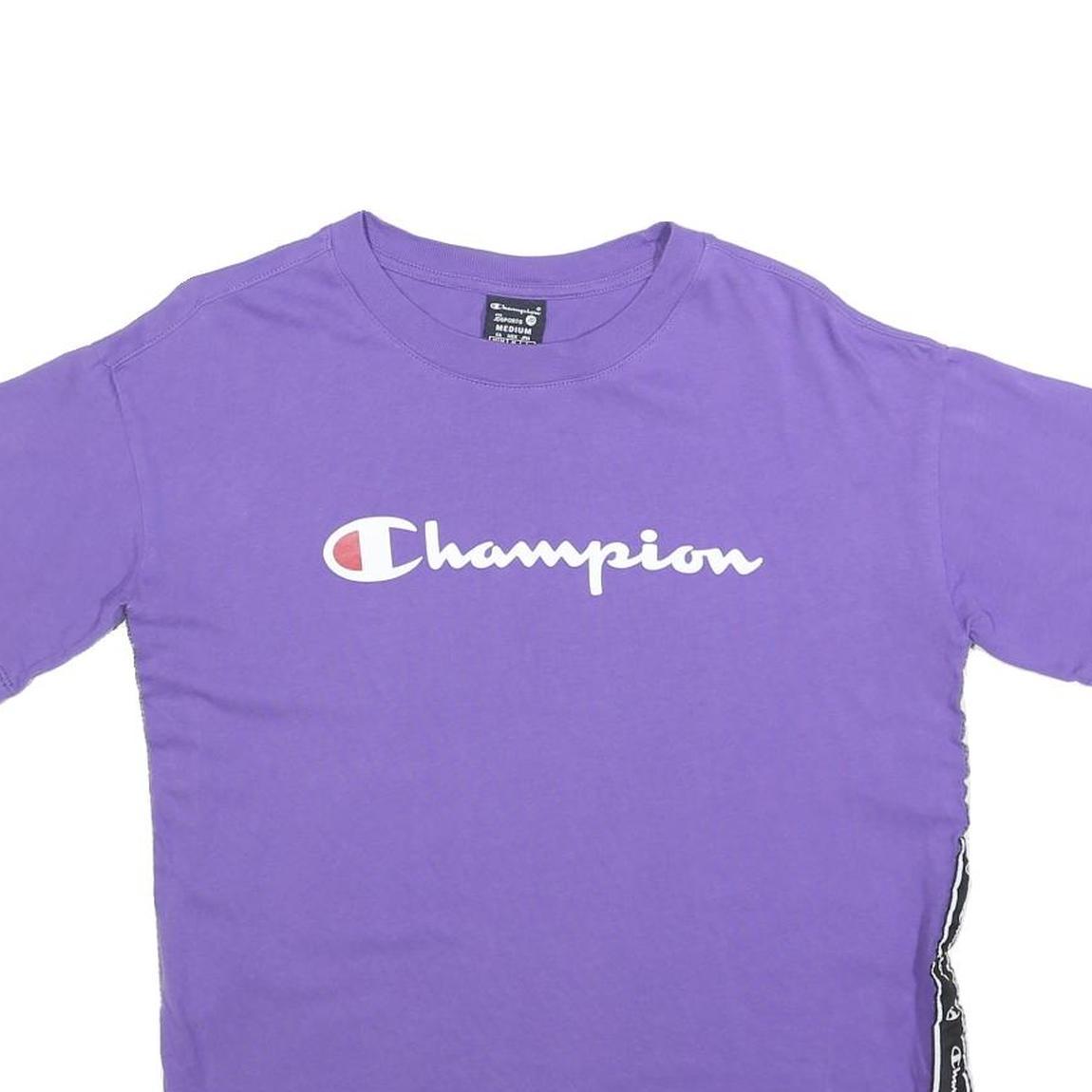 CHAMPION Womens Purple Graphic T-Shirt M Short Sleeve Crew Neck Side Tape Logo